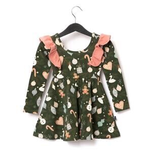 Rags to Raches NWT 5/6T ornament Christmas holiday ruffle sleeve dress